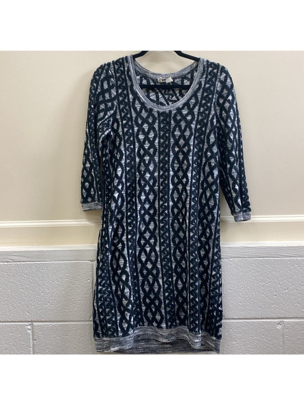 Moth Anthropologie midi small black and white diamond print cotton blend dress